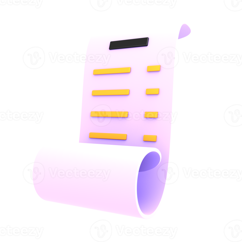 icône de paiement de reçu de transaction de facture papier de rendu 3d png