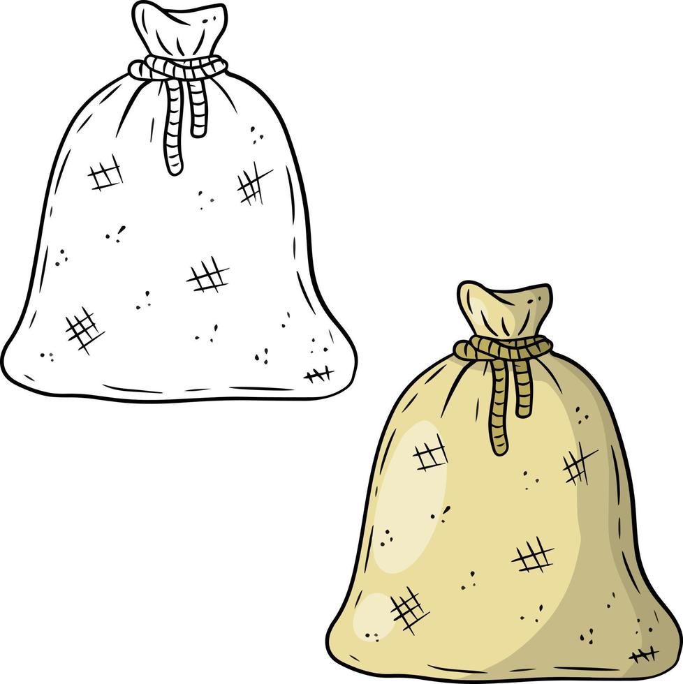 Canvas burlap bag. Cartoon flat illustration. vector