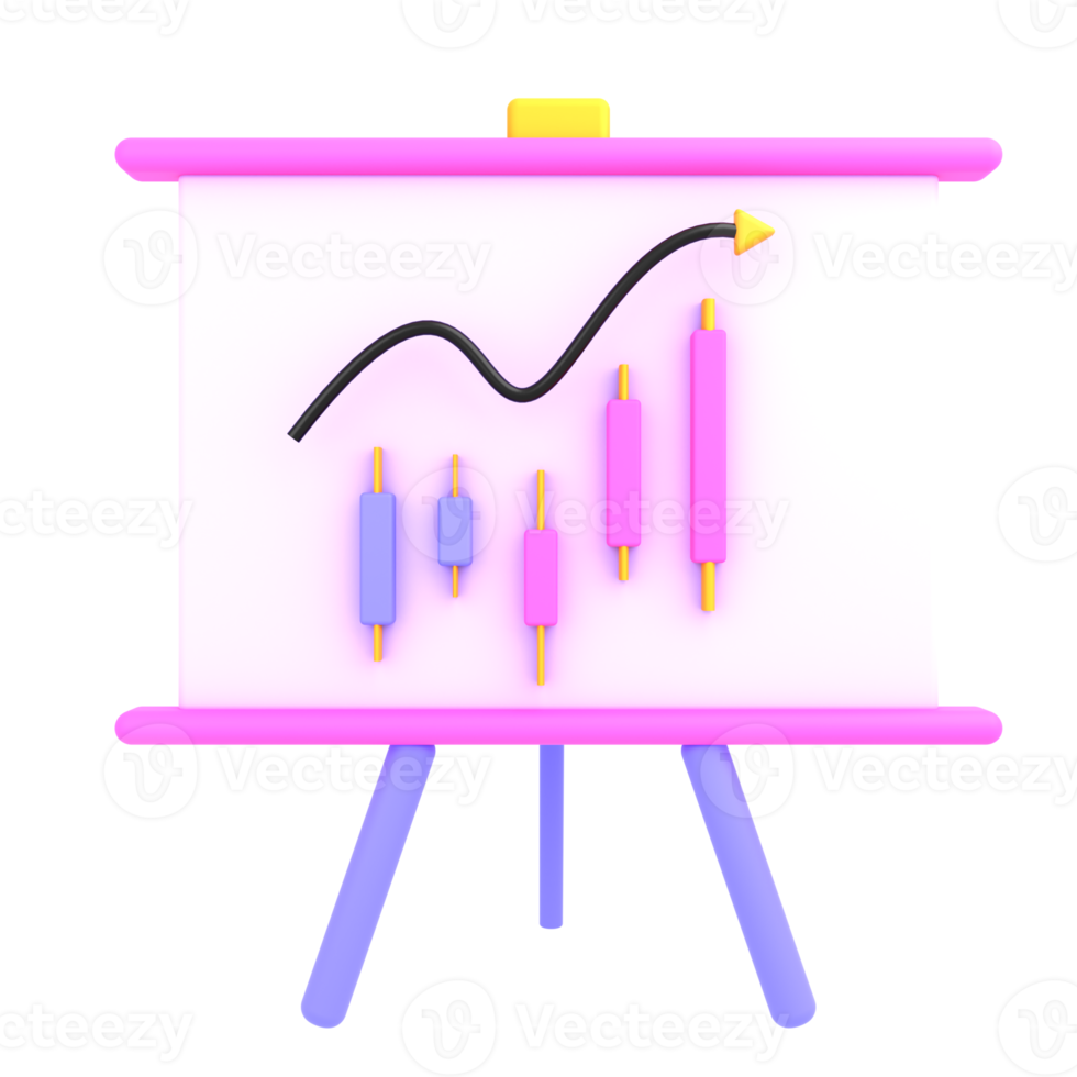 3d illustration business, whiteboard presentation with pie chart and graph png