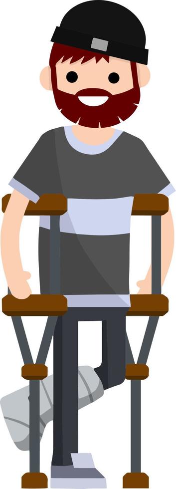 Broken leg. Man on crutches vector