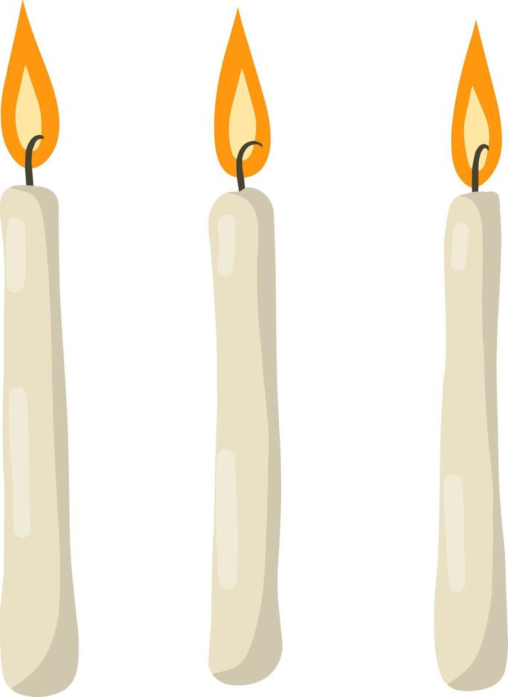Candle with fire. flame with wick. Wax object for lighting. vector