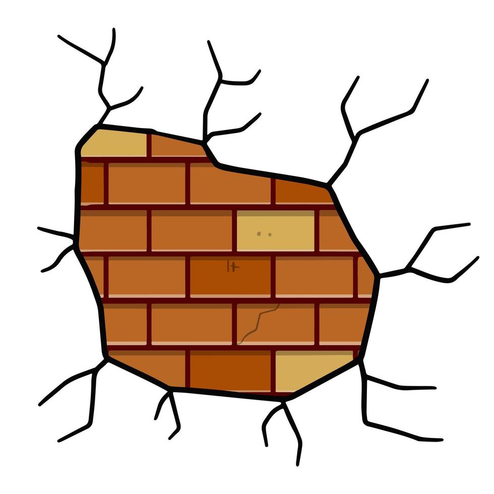 Damaged Brick wall. Broken plaster with crack vector