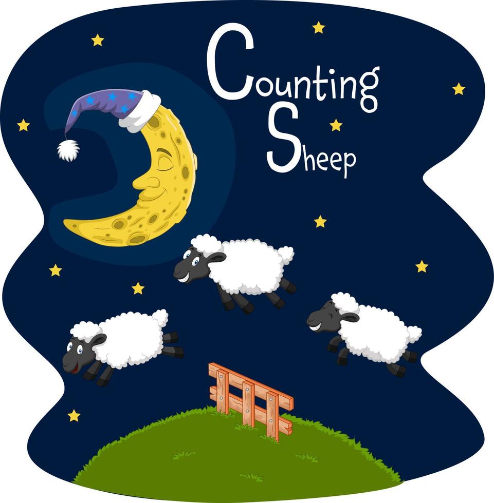 Counting sheeps jumping over the fence vector
