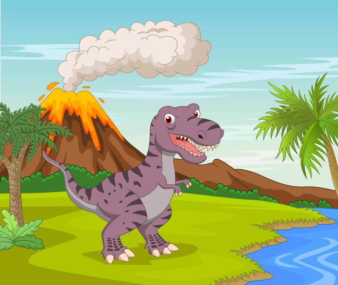 Prehistoric scene with tyrannosaurus cartoon vector