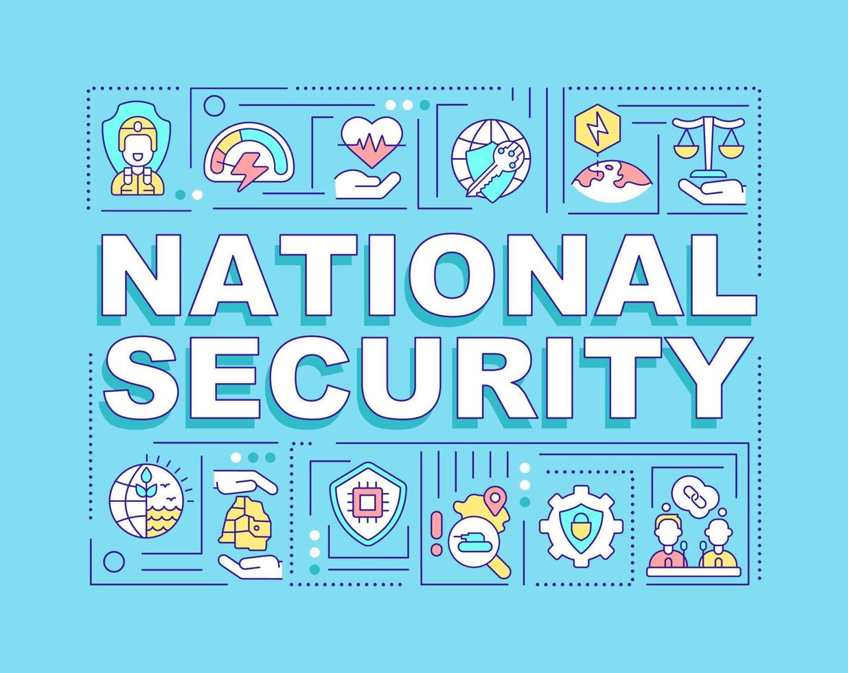 National security word concepts blue banner. Protection of native country. Infographics with icons on color background. Isolated typography. Vector illustration with text.