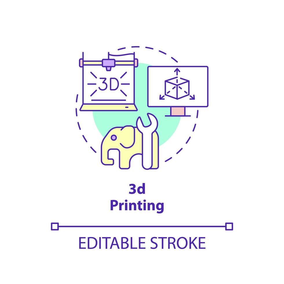 Three dimensional printing concept icon. Additive manufacturing. Business subsector abstract idea thin line illustration. Isolated outline drawing. Editable stroke. vector