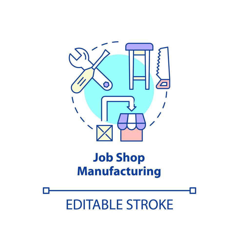 Job shop manufacturing concept icon. Type of manufacturing processes abstract idea thin line illustration. Isolated outline drawing. Editable stroke. vector