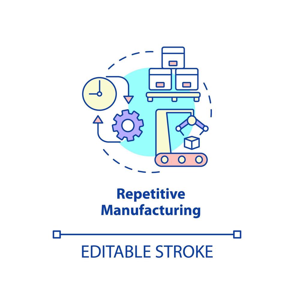 Repetitive manufacturing concept icon. Type of manufacturing processes abstract idea thin line illustration. Isolated outline drawing. Editable stroke. vector