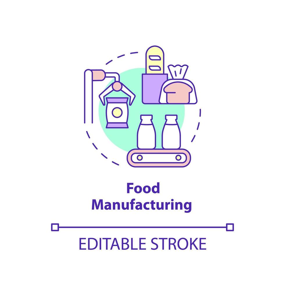 Food manufacturing concept icon. Production and processing. Business subsector abstract idea thin line illustration. Isolated outline drawing. Editable stroke. vector