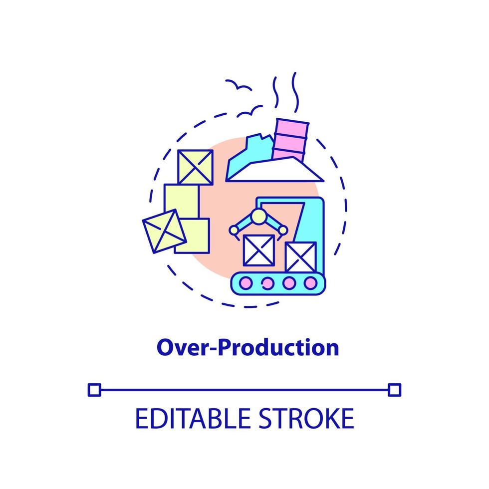 Overproduction concept icon. Excessive goods production. Type of muda abstract idea thin line illustration. Isolated outline drawing. Editable stroke. vector