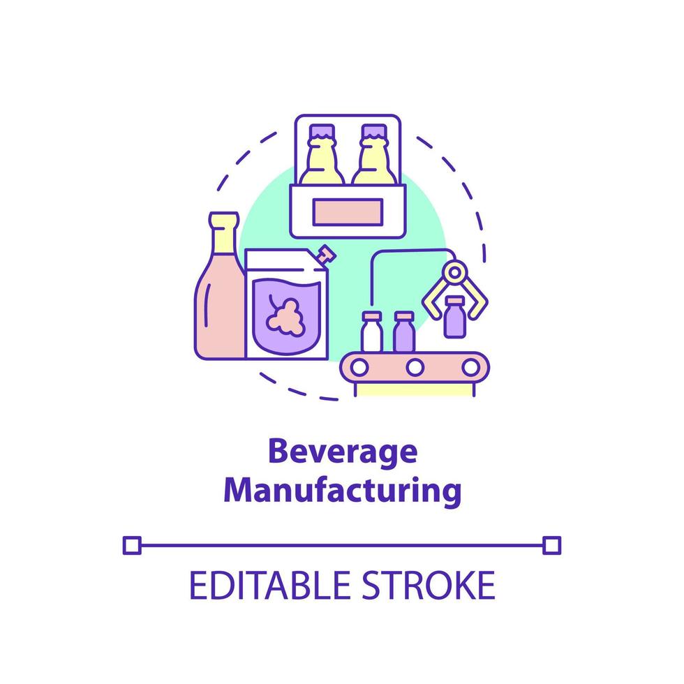 Beverage manufacturing concept icon. Soft drinks and alcohol. Business subsector abstract idea thin line illustration. Isolated outline drawing. Editable stroke. vector