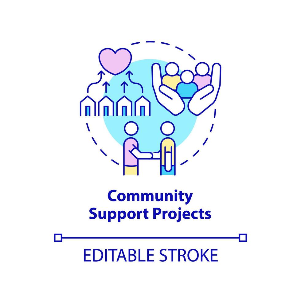Community support projects concept icon. Psychological care. Way to help refugees abstract idea thin line illustration. Isolated outline drawing. Editable stroke. vector