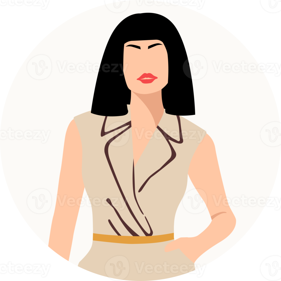 portrait stylish young women dressed in casual and formal outfits. Flat design illustrations of woman portrait in trendy fashionable style png