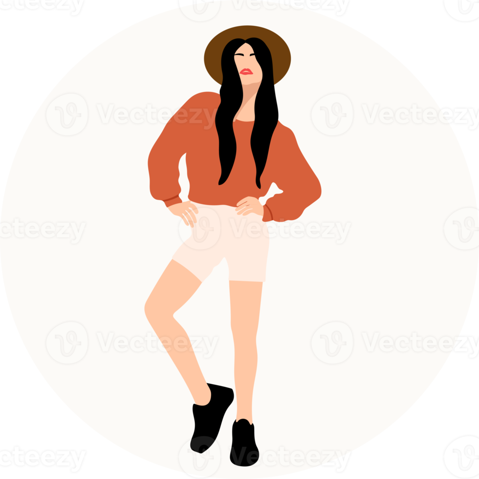 retrata a mujeres jóvenes con estilo vestidas con ropa informal y formal. ilustraciones de diseño plano de retrato de mujer en estilo de moda png