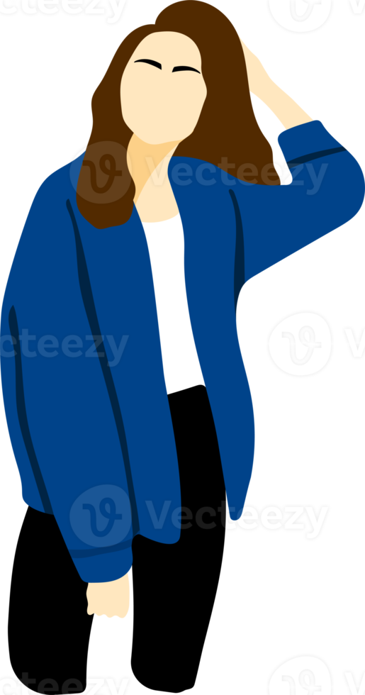 stylish young women dressed in casual and formal outfits. Flat design illustrations of woman portrait in trendy fashionable style png