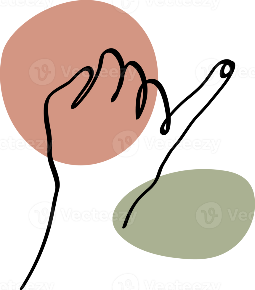 handgebaren is gemaakt met gekleurde abstracte vormen. eenvoudige handgetekende illustraties voor wanddecoratie en print. verzameling gebaren voor symbolen en communicatie png