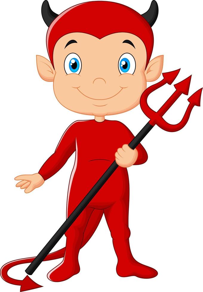 dibujos animados de un niño con traje de diablo rojo vector