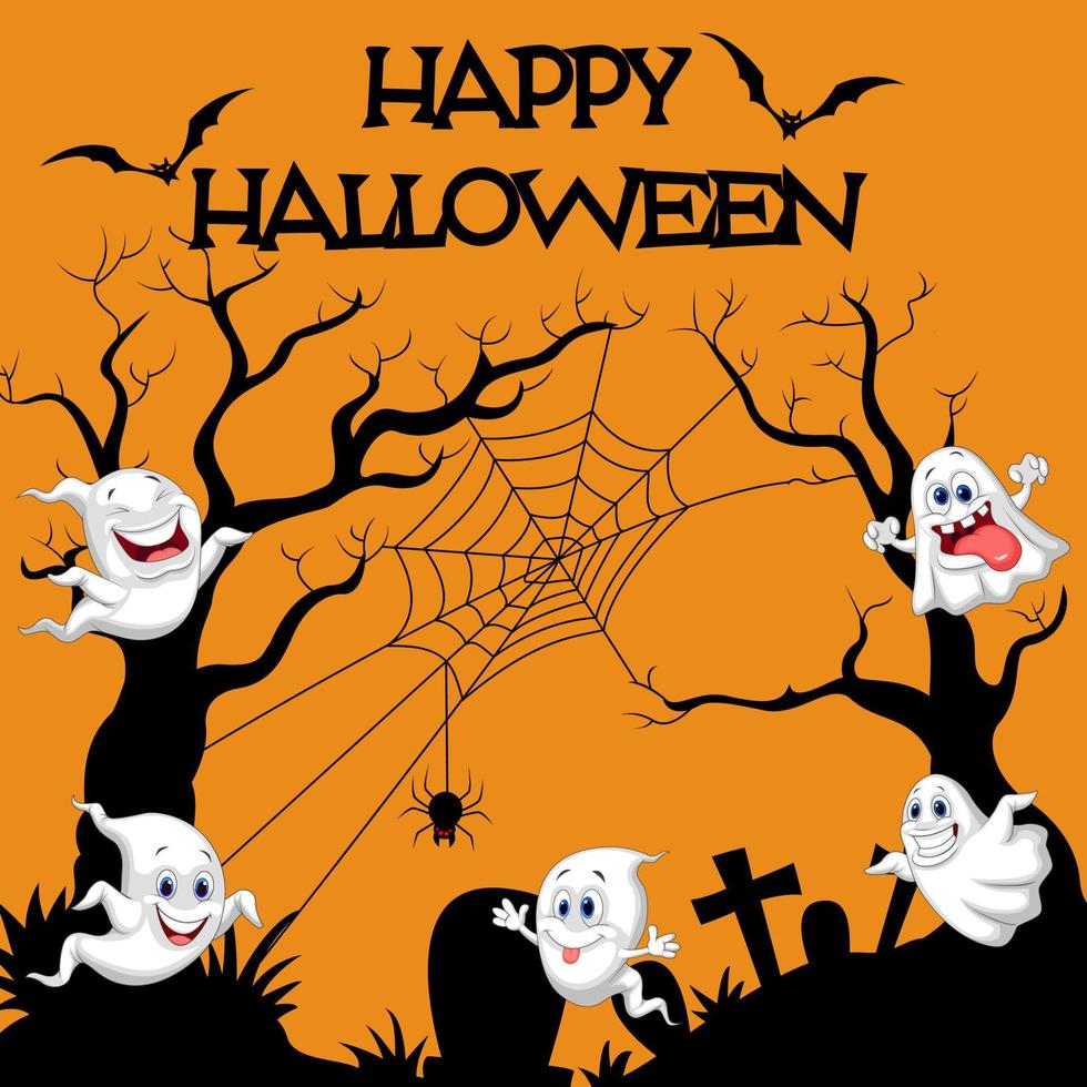 Happy Halloween with funny ghosts spirit flying vector