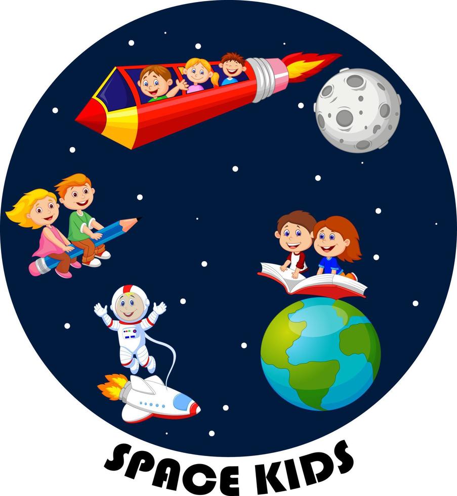 Cartoon kids space travel collection vector