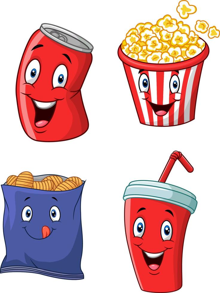 palomitas de maíz, refrescos, papas fritas y papas fritas vector