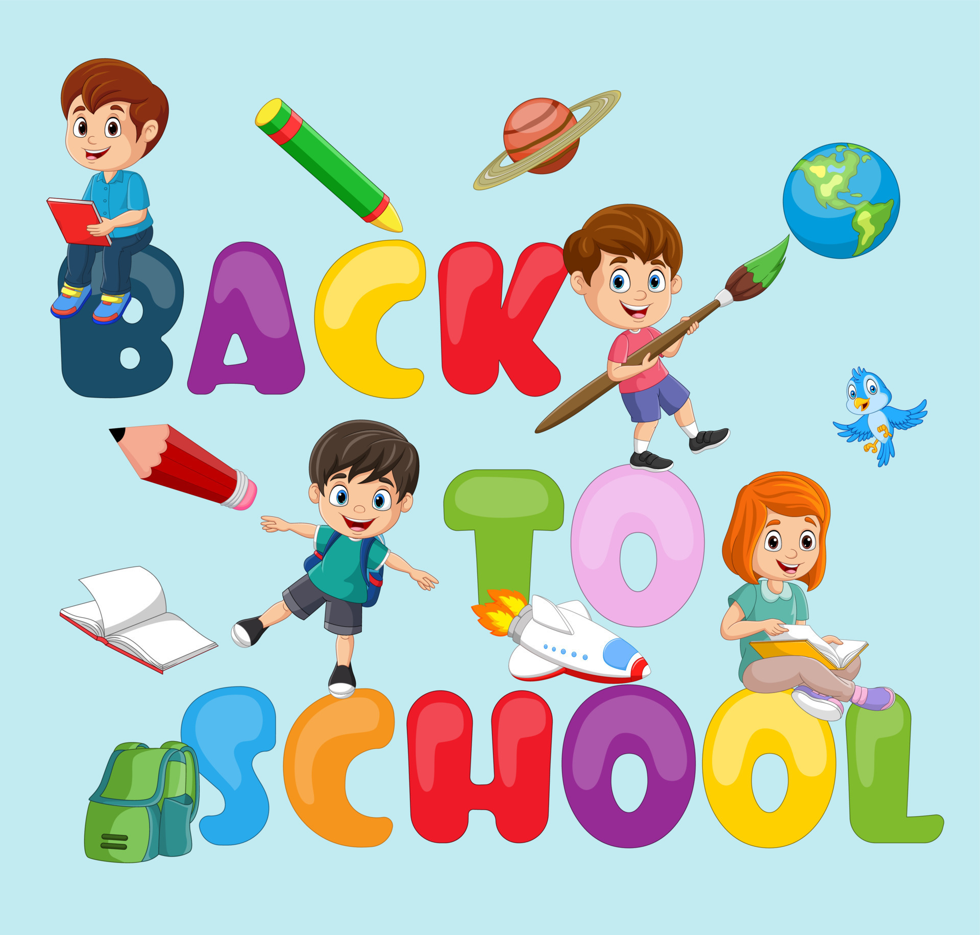 Cartoon happy children Back To School 9339973 Vector Art at Vecteezy Cartoon happy children Back To School 9339973 Vector Art at Vecteezy