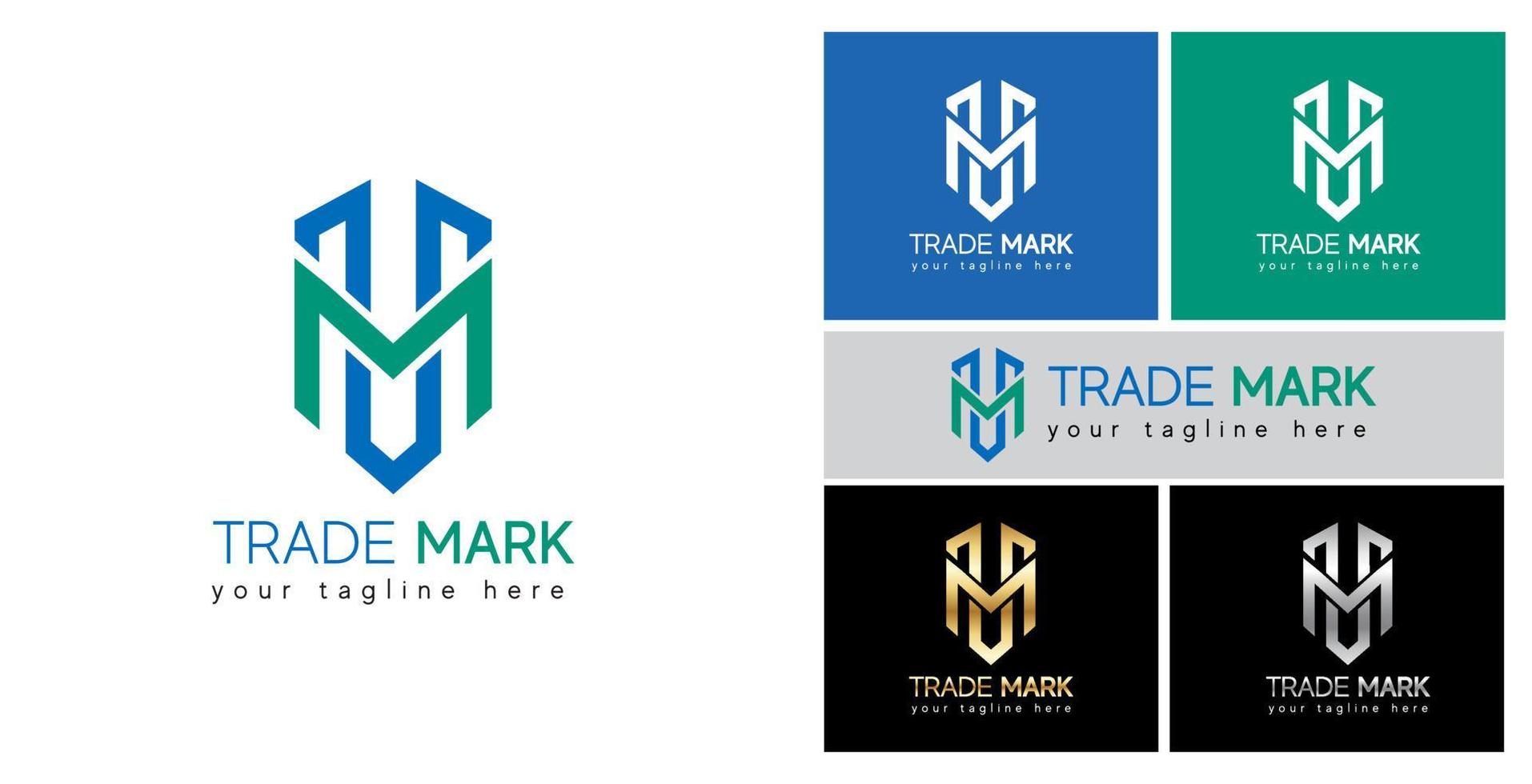 Letter MT logo design vector blue and green color