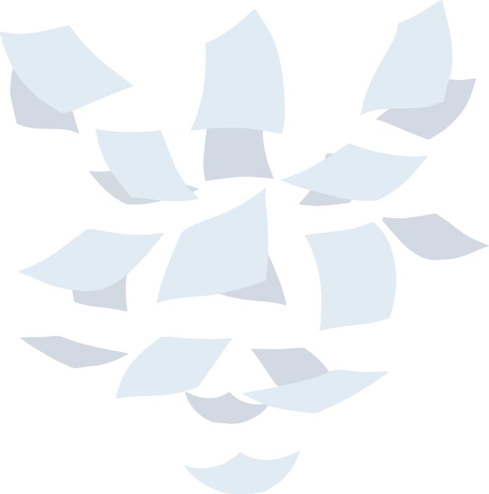 Flying white paper file documents. The element of working with letters on a white background. Cartoon flat illustration. Left office trash vector