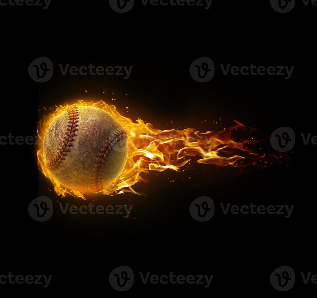 Baseball, on fire on black background photo