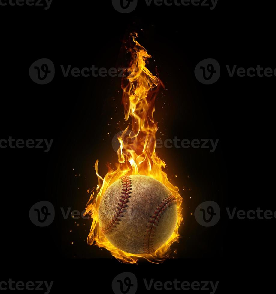 Baseball, on fire on black background photo