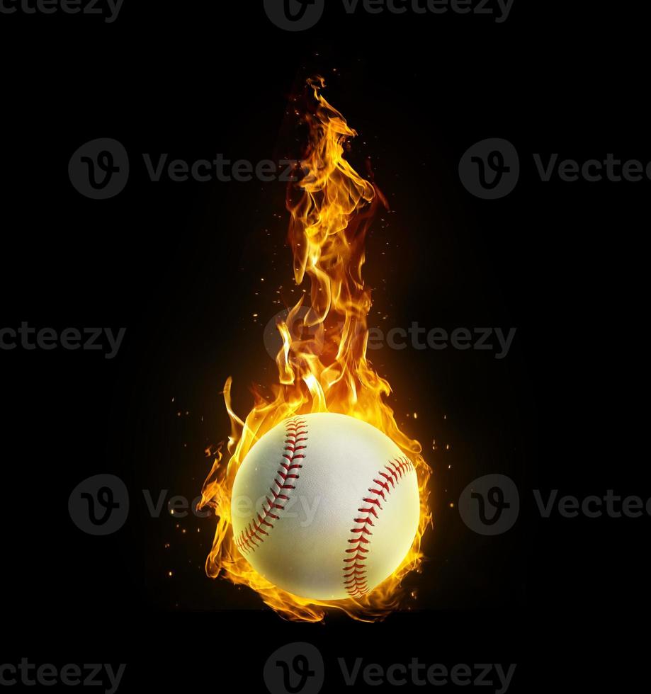 Baseball, on fire on black background photo