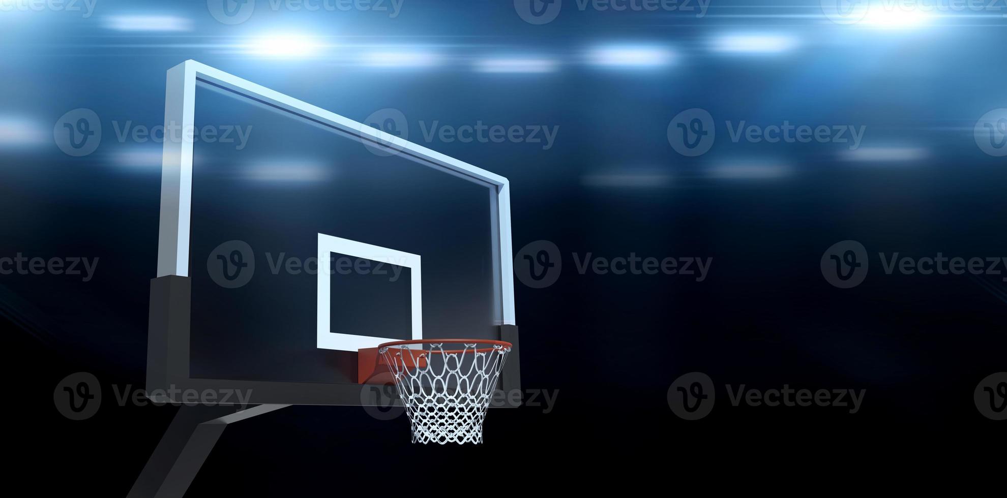 basketball court stadium with lights in the field shining. 3d render photo