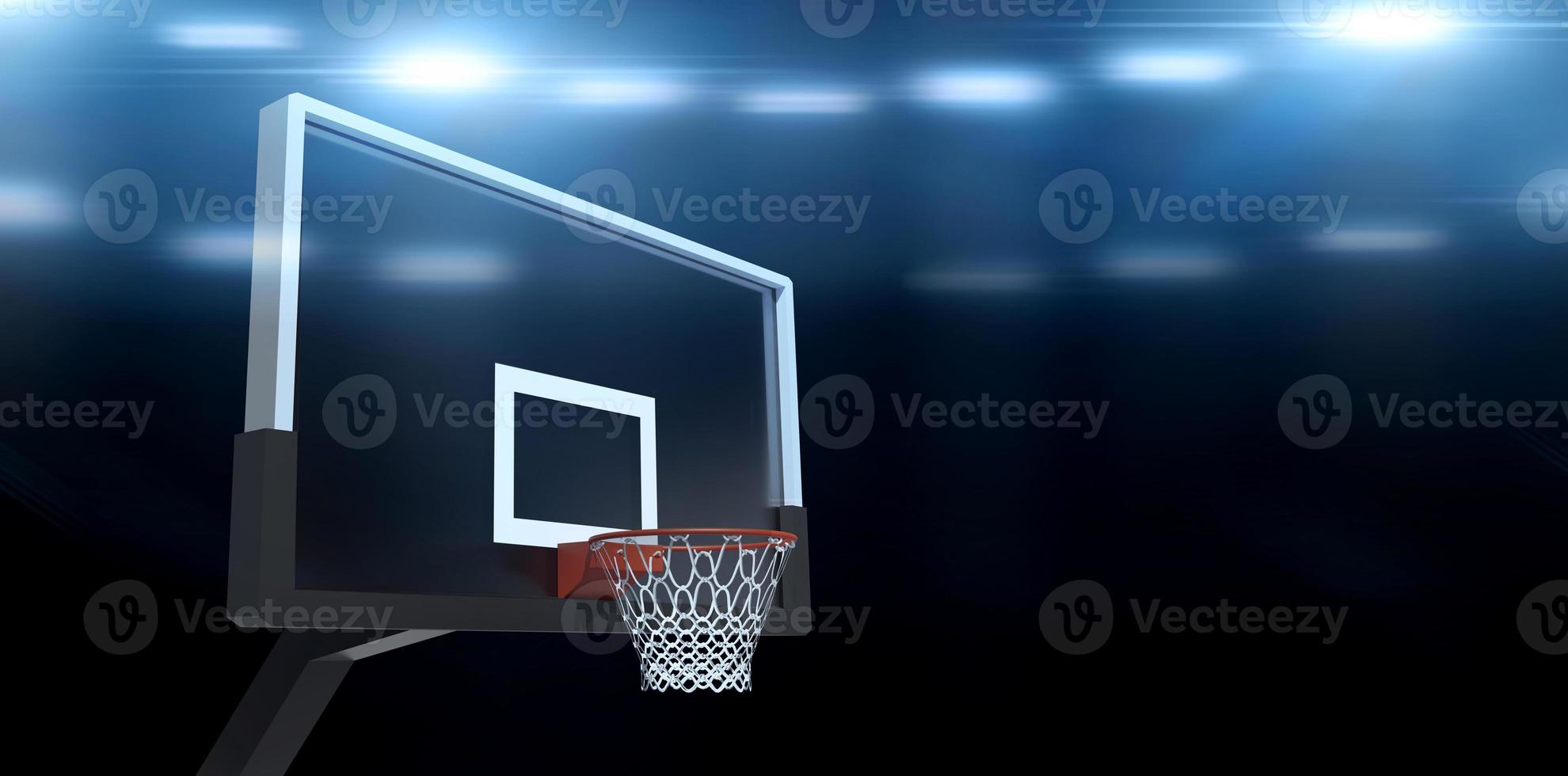 estadio de cancha de baloncesto con luces en el campo brillando. renderizado 3d foto