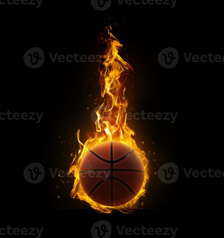 Basketball on fire on black background photo