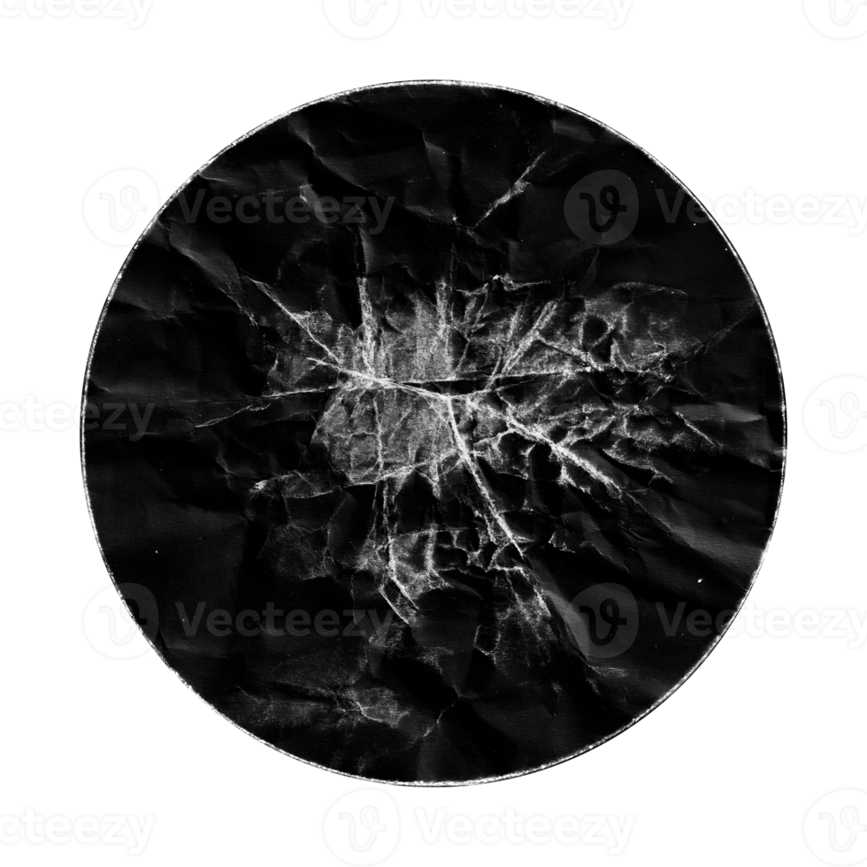 marcas redondas na textura do papel velho. quadro sujo em um fundo preto. pode ser usado para imitar um visual antigo e desatualizado para seus designs criativos. sobreposição de adesivo de borda amassada png