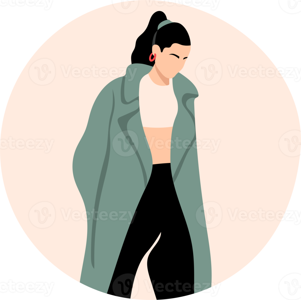 portrait stylish young women dressed in casual and formal outfits. Flat design illustrations of woman portrait in trendy fashionable style png