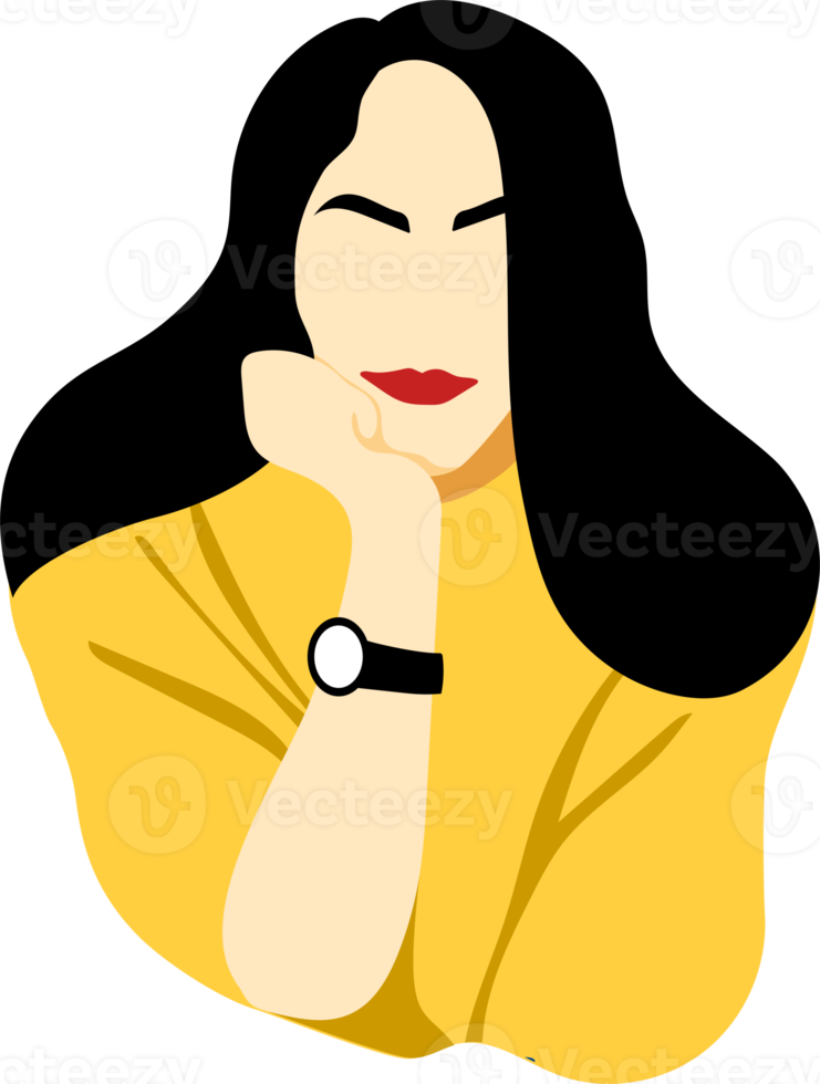 stylish young women dressed in casual and formal outfits. Flat design illustrations of woman portrait in trendy fashionable style png