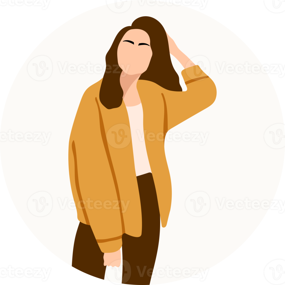 portrait stylish young women dressed in casual and formal outfits. Flat design illustrations of woman portrait in trendy fashionable style png