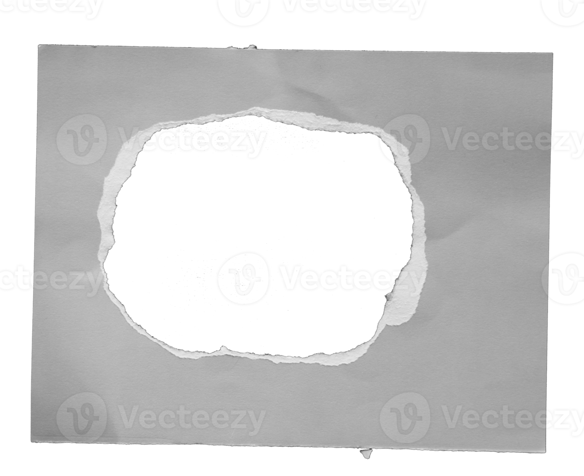 coleção de papel rasgado com os lados rasgados enrolados. um buraco negro redondo de rasgado no papel branco. papel rasgado realista com as bordas rasgadas para espaço de cópia e texto. png