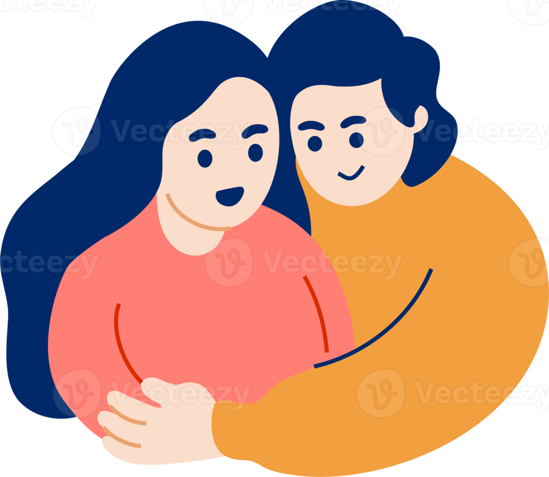 couples d'amour heureux et famille. divers dessins animés de personnes mignonnes dans des relations amoureuses. amoureux en illustration design plat png