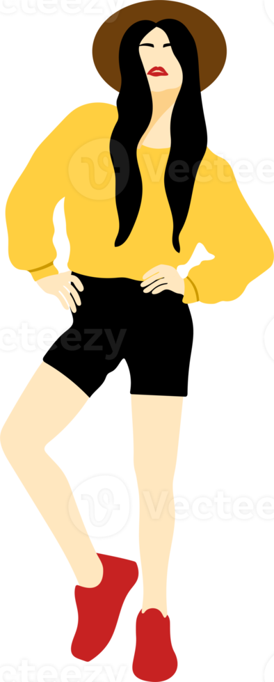 stylish young women dressed in casual and formal outfits. Flat design illustrations of woman portrait in trendy fashionable style png