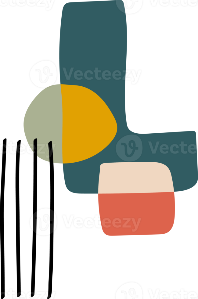 abstrakte Linienillustrationen und handgezeichnete Formen. Komposition von Designelementen im Boho-Stil für Poster, Wandkunst, Dekorationen und Ornamente. png