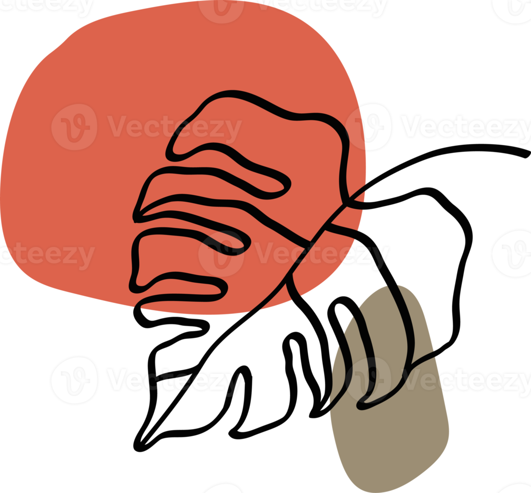 conception d'illustration d'art mural botanique. dessin au trait de feuillage de ton terre dessiné à la main avec une forme abstraite. design floral et feuille dessiné à la main dans un style bohème. png