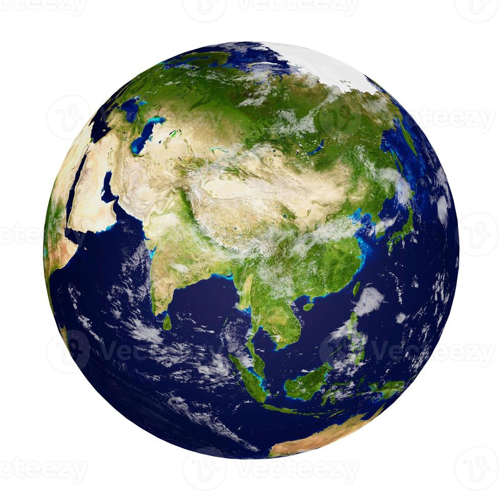 Planet earth with clouds  isolated on white background, Continents of Asia. Elements of this image furnished by NASA. 3D rendering. photo