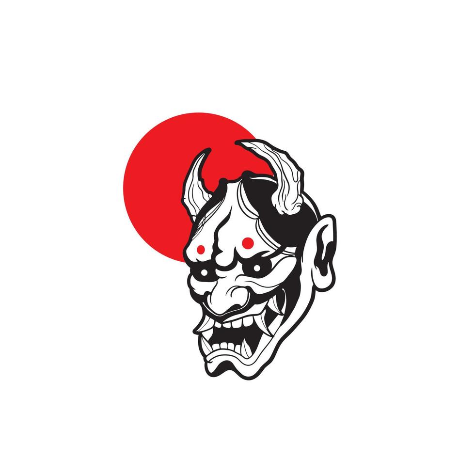 Japanese Demon Oni Mask Logo Design vector illustration