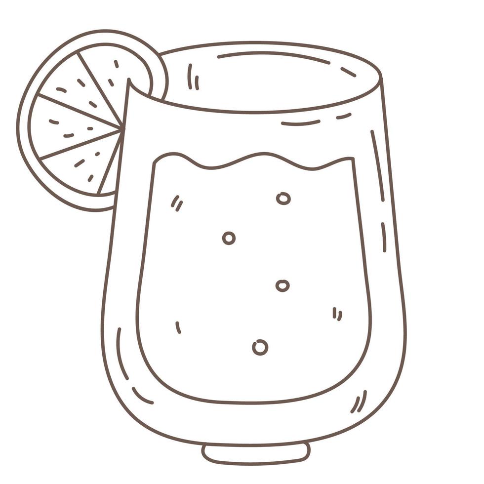 vaso con bebida y rodaja de naranja vector