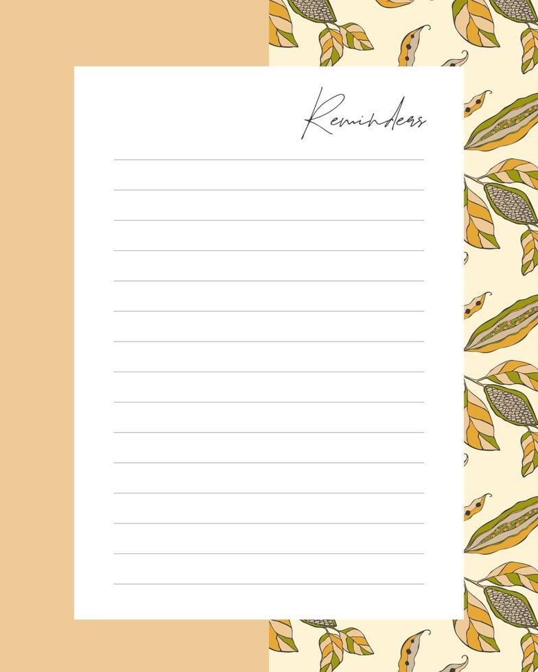 Reminders To do list pattern background with doodle pods. Autumn Forms, reminders, notes, recipes. vector