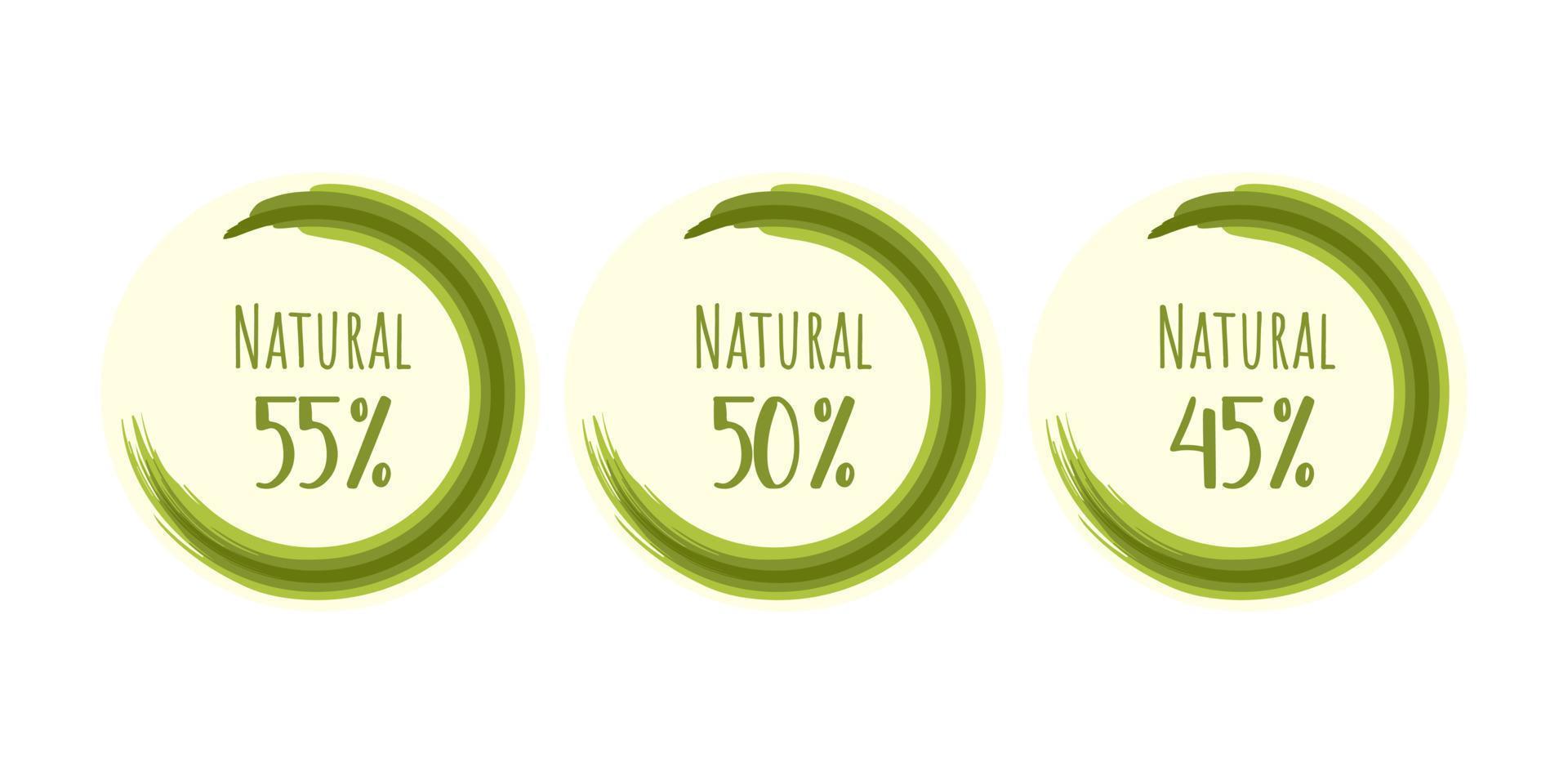 Natural Eco friendly stamp icons. Vector illustration with green circle authors brush, organic. Eco friendly sticker.