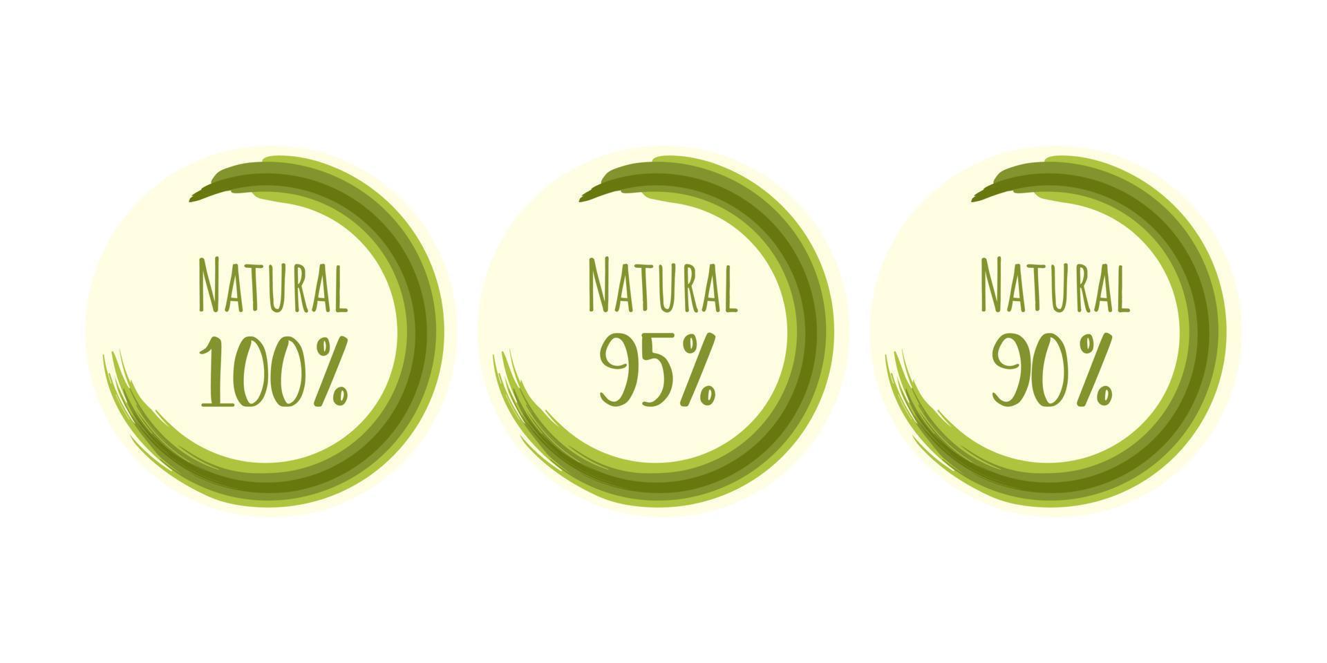 Natural Eco friendly stamp icons. Vector illustration with green circle authors brush, organic. Eco friendly sticker.