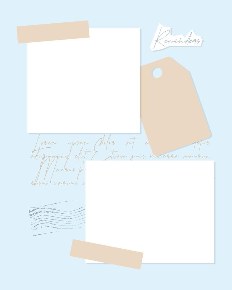 Reminder blue collage vintage template for note, to-do list, reminder, checklist, stamp imprint, Scrapbooking. vector