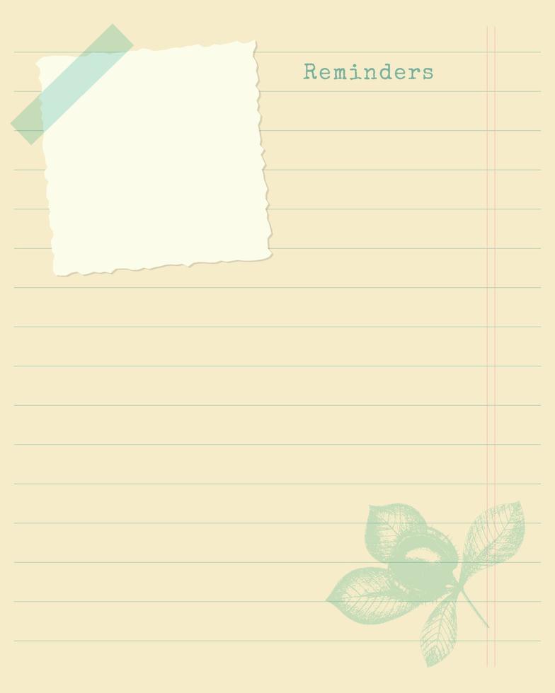 Reminder template old lined, vintage style, with chestnut stamp. For notes, to-do list, plan, blank. vector